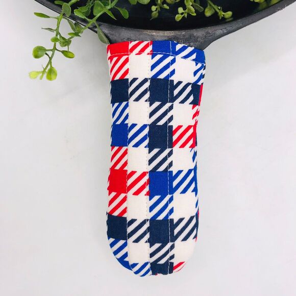 Cast Iron Pan Handle Covers Cotton Patriotic Squares Stocking Stuffer Gift Idea - Picture 1 of 2